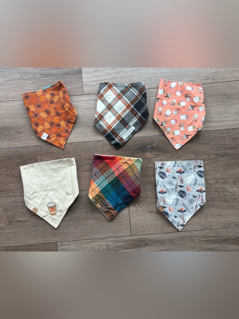 Halloween and Fall Dog Bandanas set of 6 (2 reversible)